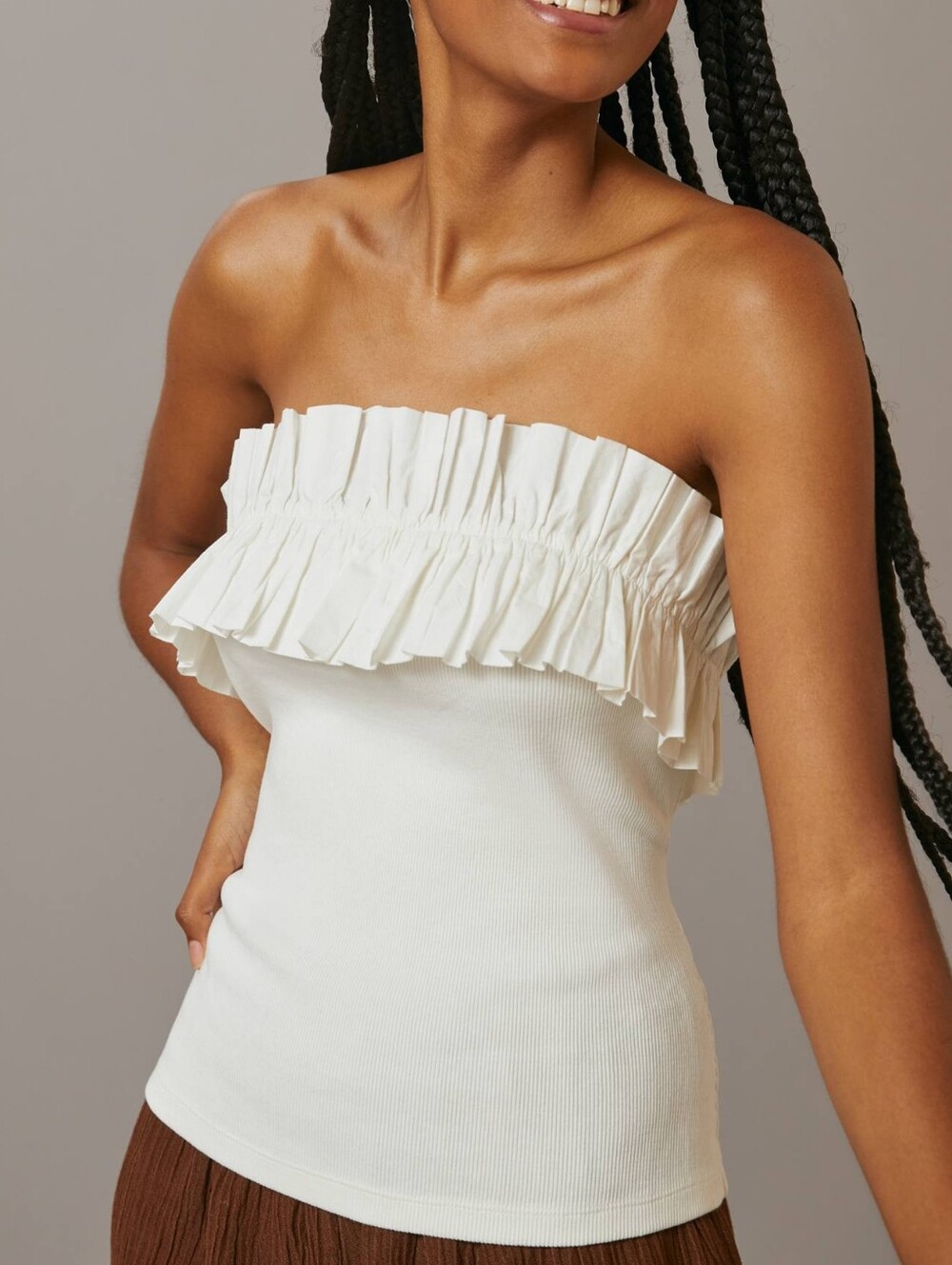 Anthropologie Maeve White Ruffle Cotton Tube Top Strapless Size M